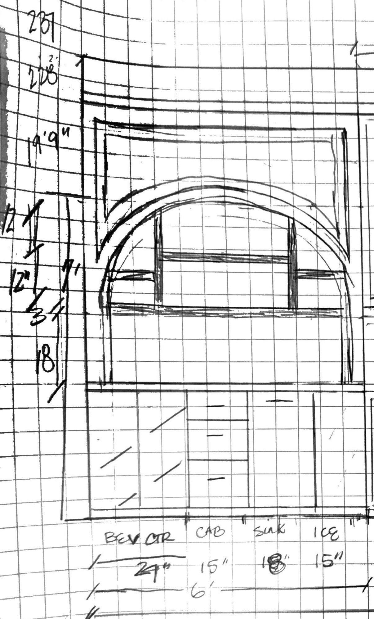 Hand sketch of a custom arched wet bar elevation